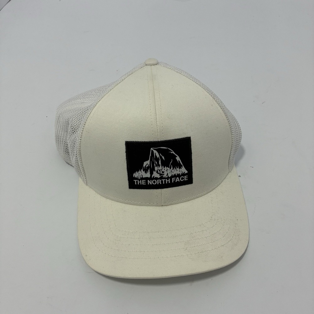 The North Face Trucker Hat L/XL Flexfit White Mesh Logo Patch Baseball Cap